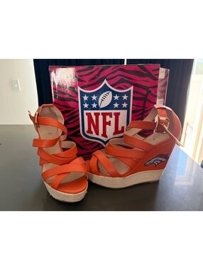 Denver Broncos Orange Colored Wedge Espadrille Sandals Size 7.5